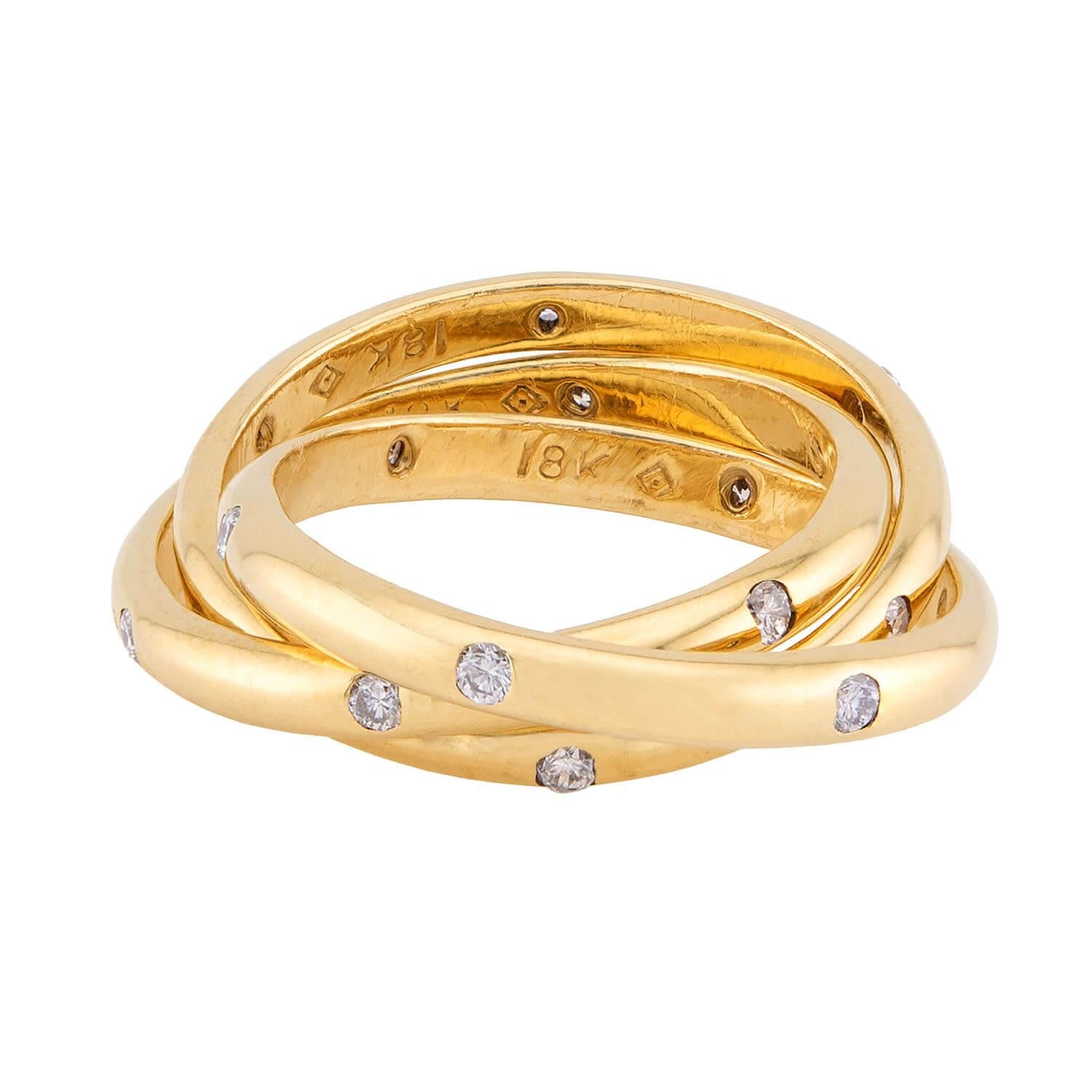 Estate 18k Three-Band Diamond Roller Ring