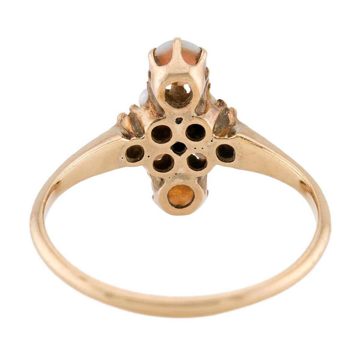Victorian 14k Ruby, Opal, & Pearl Navette Ring