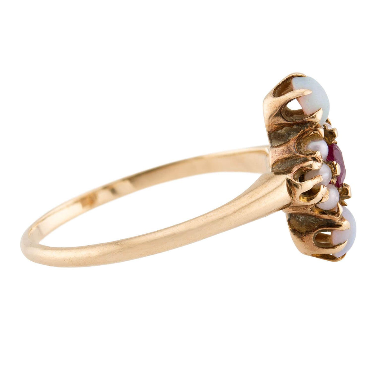 Victorian 14k Ruby, Opal, & Pearl Navette Ring