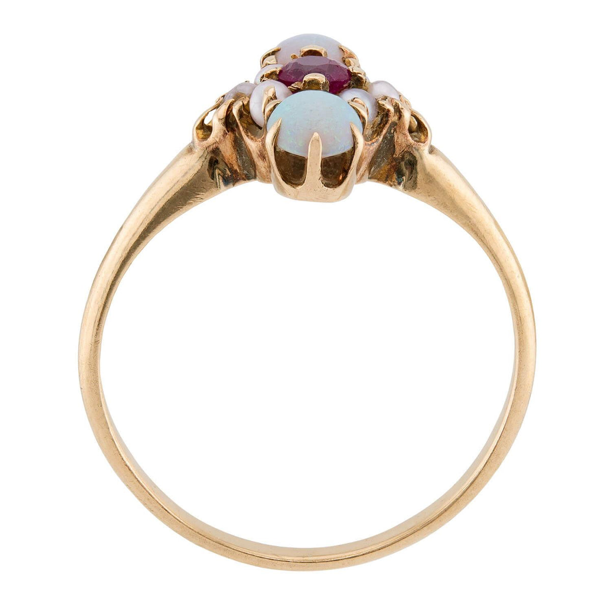 Victorian 14k Ruby, Opal, & Pearl Navette Ring