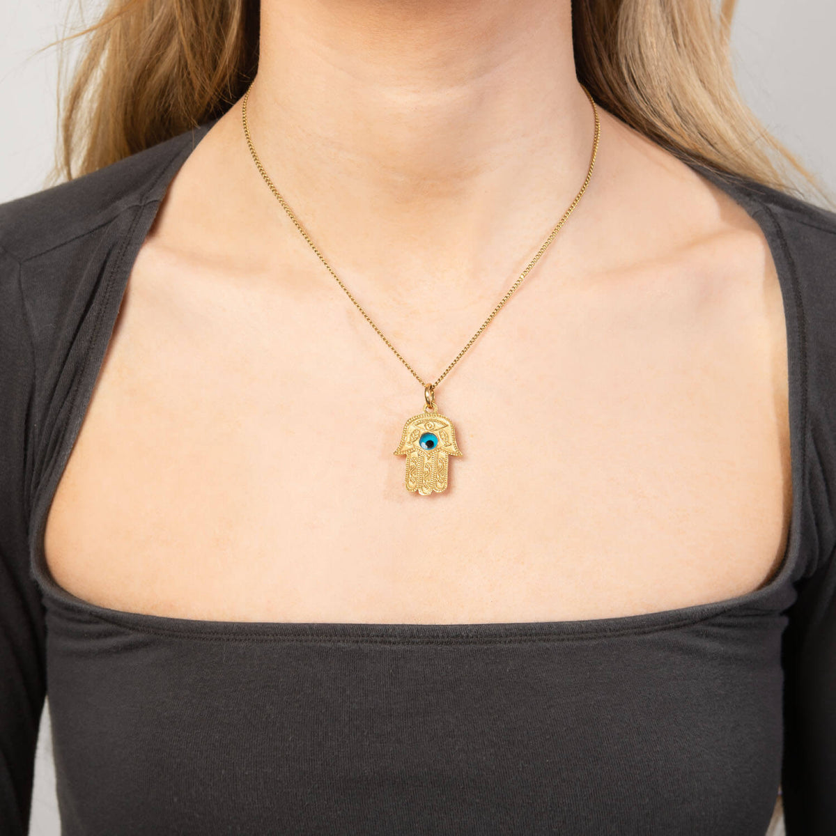 Vintage 14k/18k Hamsa Pendant Necklace