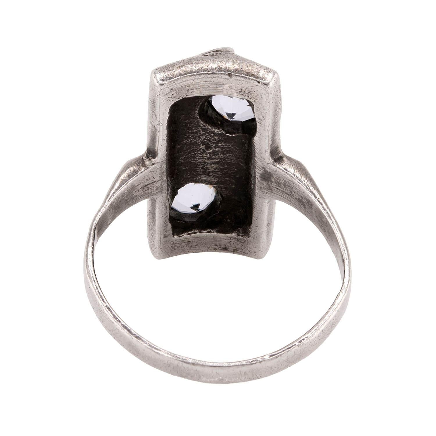 JUGENDSTIL Art Nouveau German Sterling Silver Aqua & Marcasite Ring