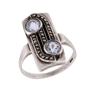 JUGENDSTIL Art Nouveau German Sterling Silver Aqua & Marcasite Ring