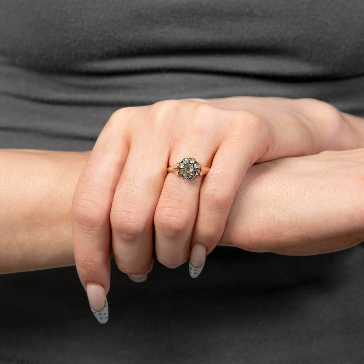 Victorian 14k Rose Cut Diamond Halo Ring