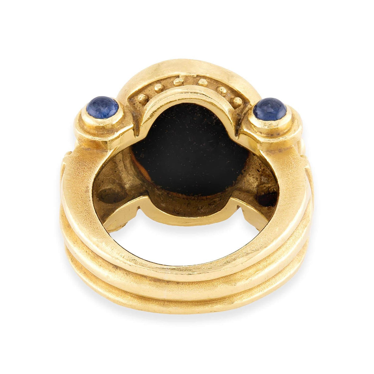 Estate 18k Carved Onyx, Sapphire, & Diamond Intaglio Ring