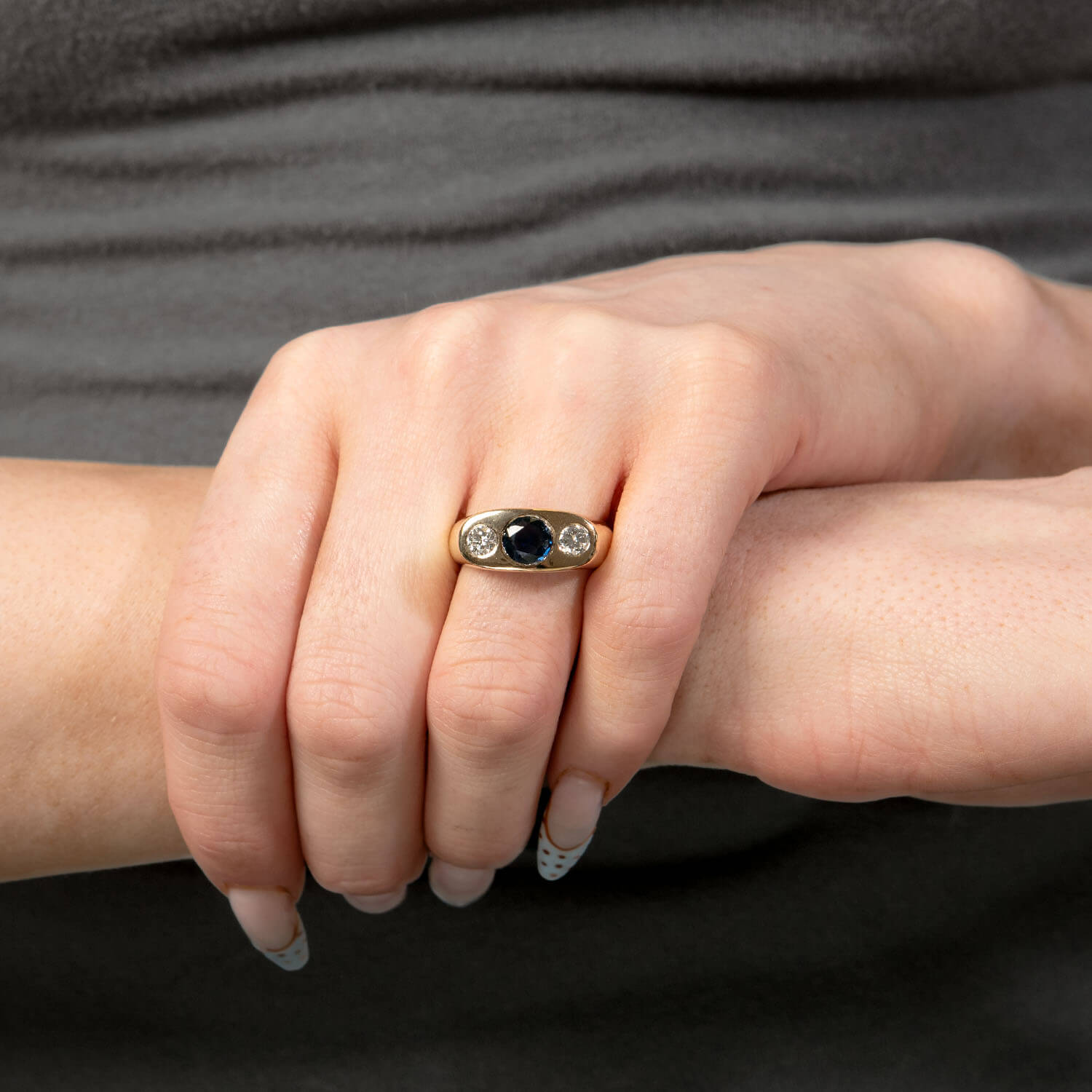 Art Deco 14k Sapphire & Diamond Flush Mount Ring