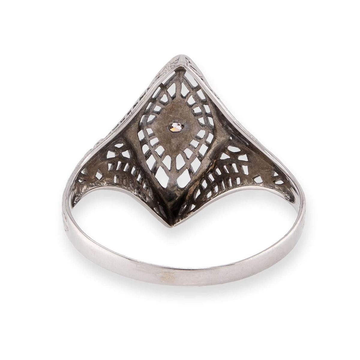 Art Deco 14k Diamond Filigree Navette Ring