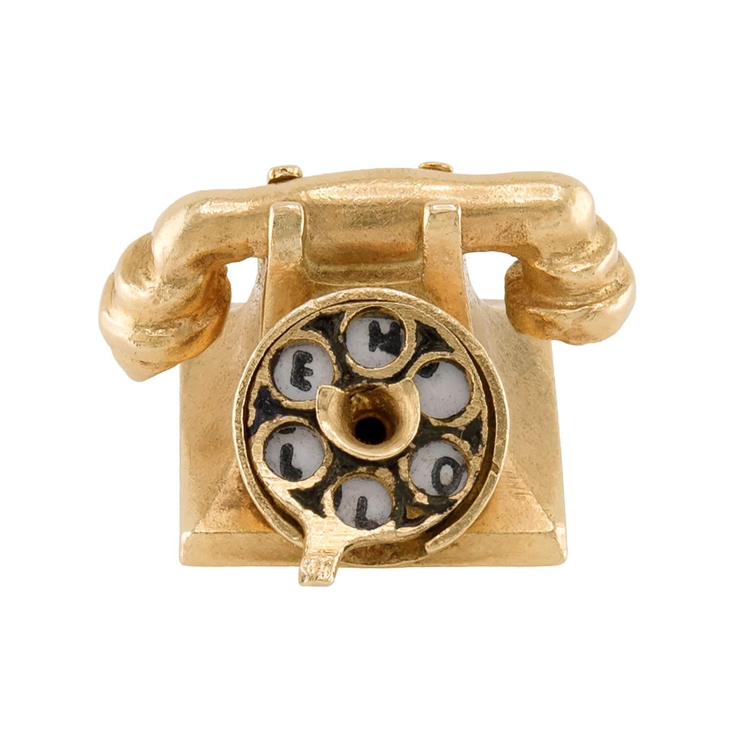 Vintage 14k "I Love U/Hello" Rotary Phone Pendant/Charm