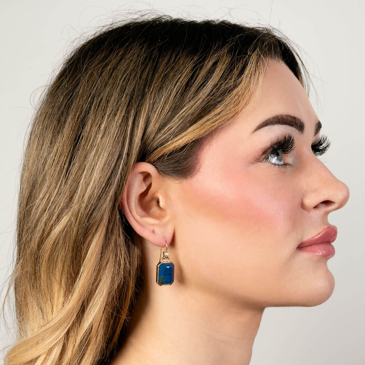 Estate 14k Yellow Sodalite Dangle Earrings