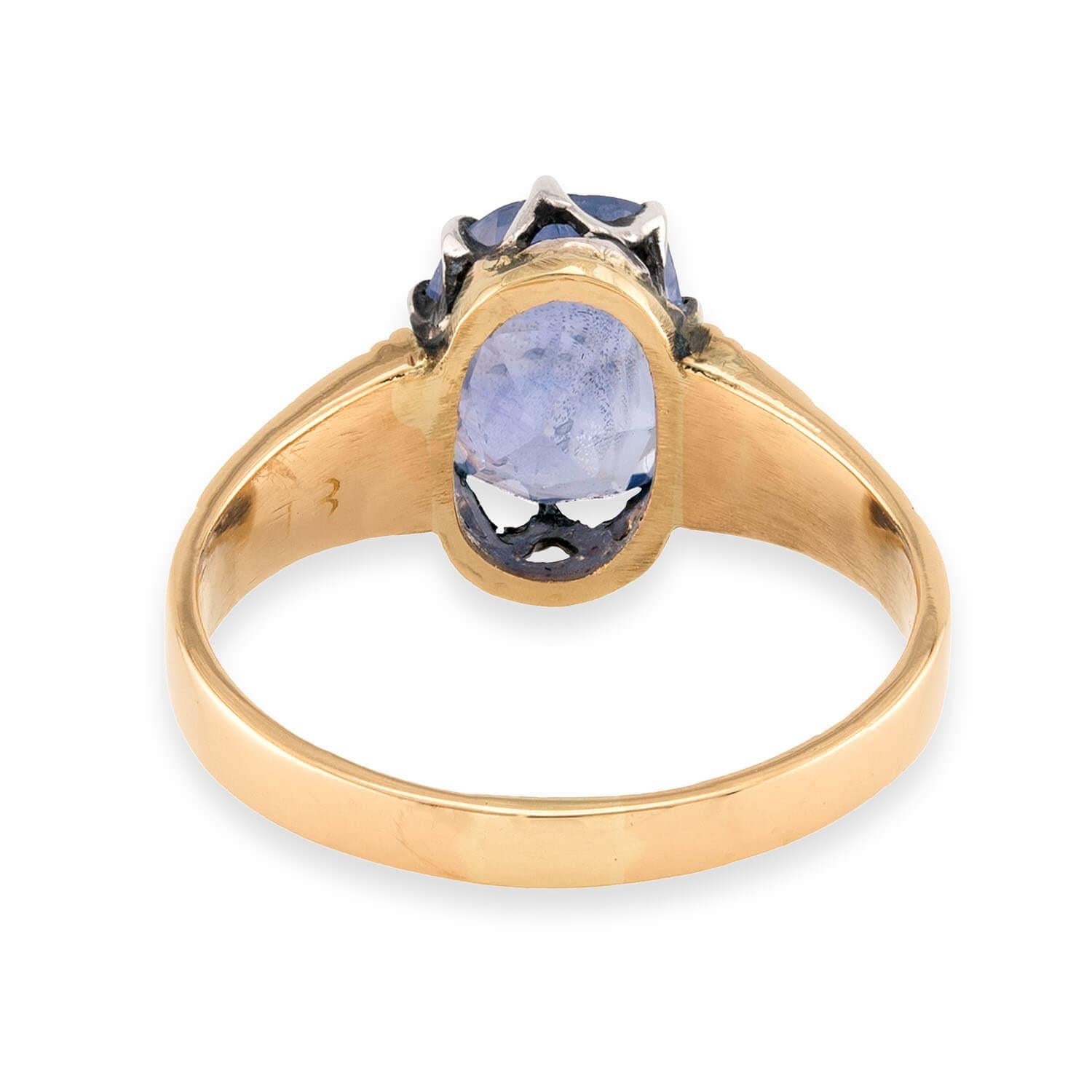 Victorian 14k/Sterling Silver Ceylon Sapphire Enamel Ring