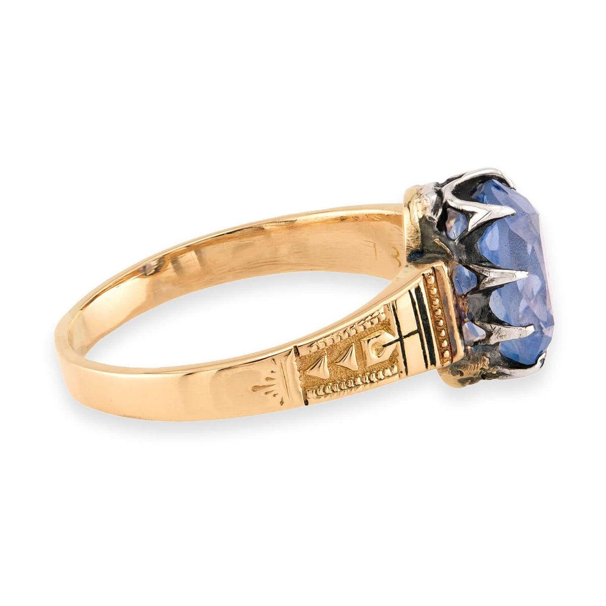 Victorian 14k/Sterling Silver Ceylon Sapphire Enamel Ring