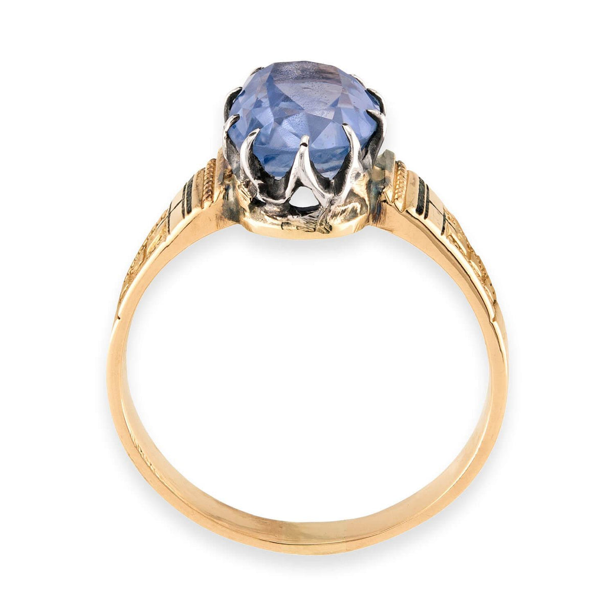 Victorian 14k/Sterling Silver Ceylon Sapphire Enamel Ring