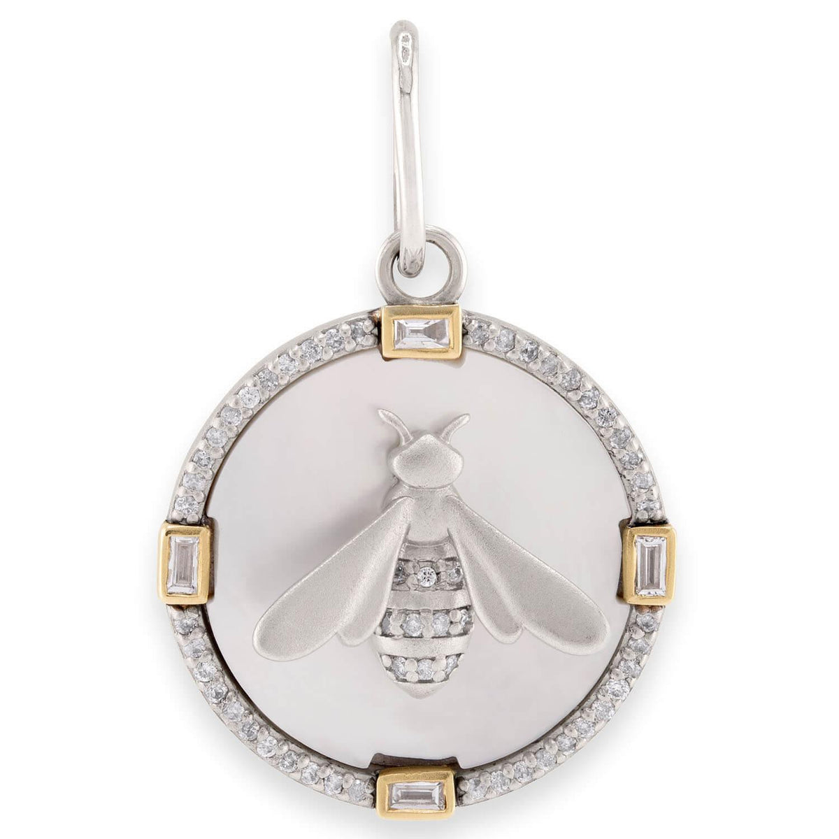LIZABETH JEWELRY Estate 14k/Silver Mother of Pearl & Diamond Bee Pendant