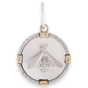 LIZABETH JEWELRY Estate 14k/Silver Mother of Pearl & Diamond Bee Pendant