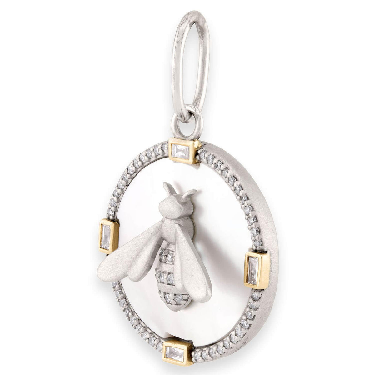 LIZABETH JEWELRY Estate 14k/Silver Mother of Pearl & Diamond Bee Pendant