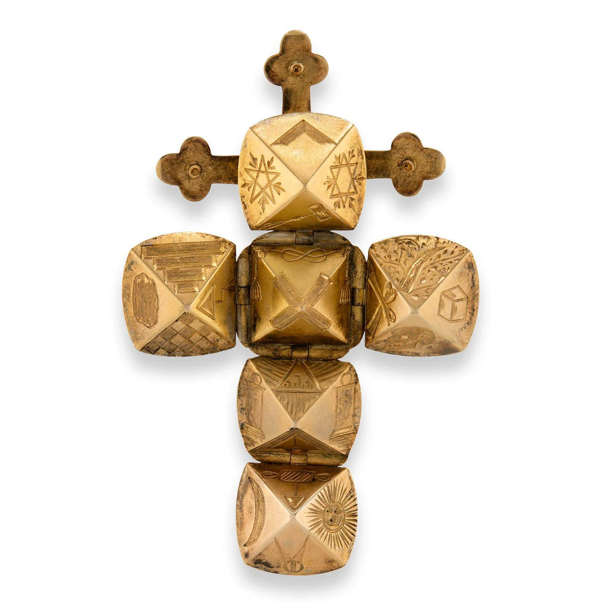 Vintage 12k Diamond Cube/Folding Masonic Cross Pendant