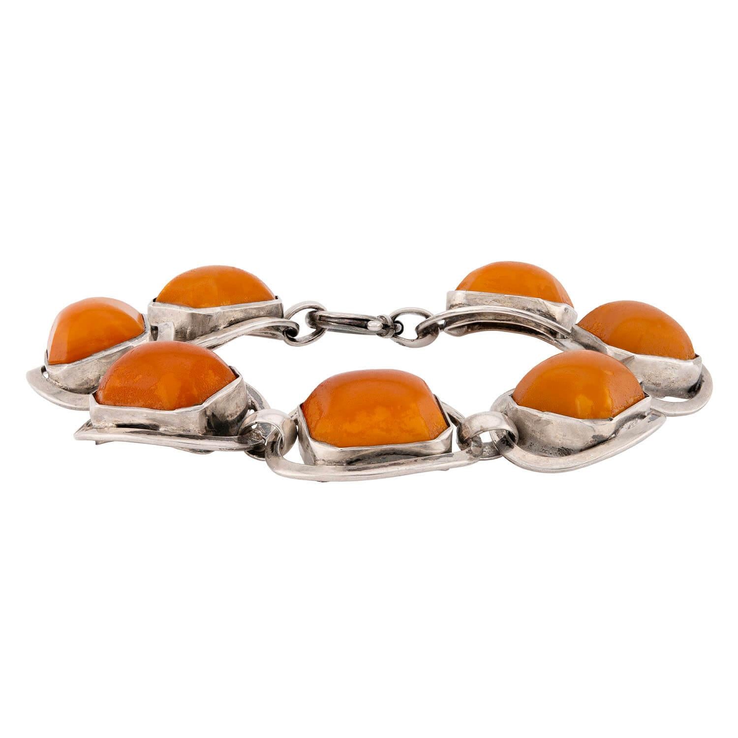 Art Deco 800 Silver Butterscotch Amber Link Bracelet