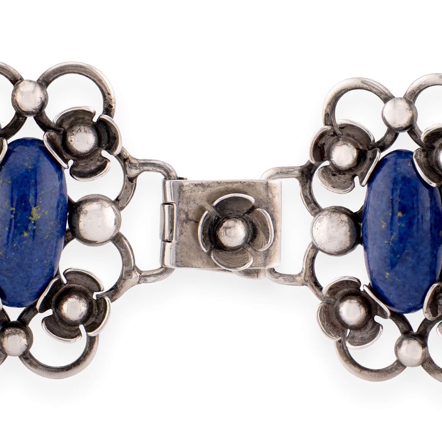 CHRV Art Deco 830 Silver Lapis Link Bracelet