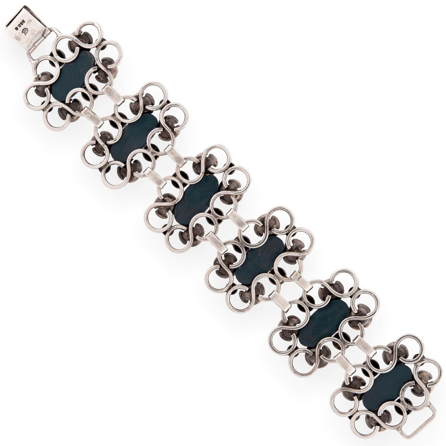CHRV Art Deco 830 Silver Lapis Link Bracelet