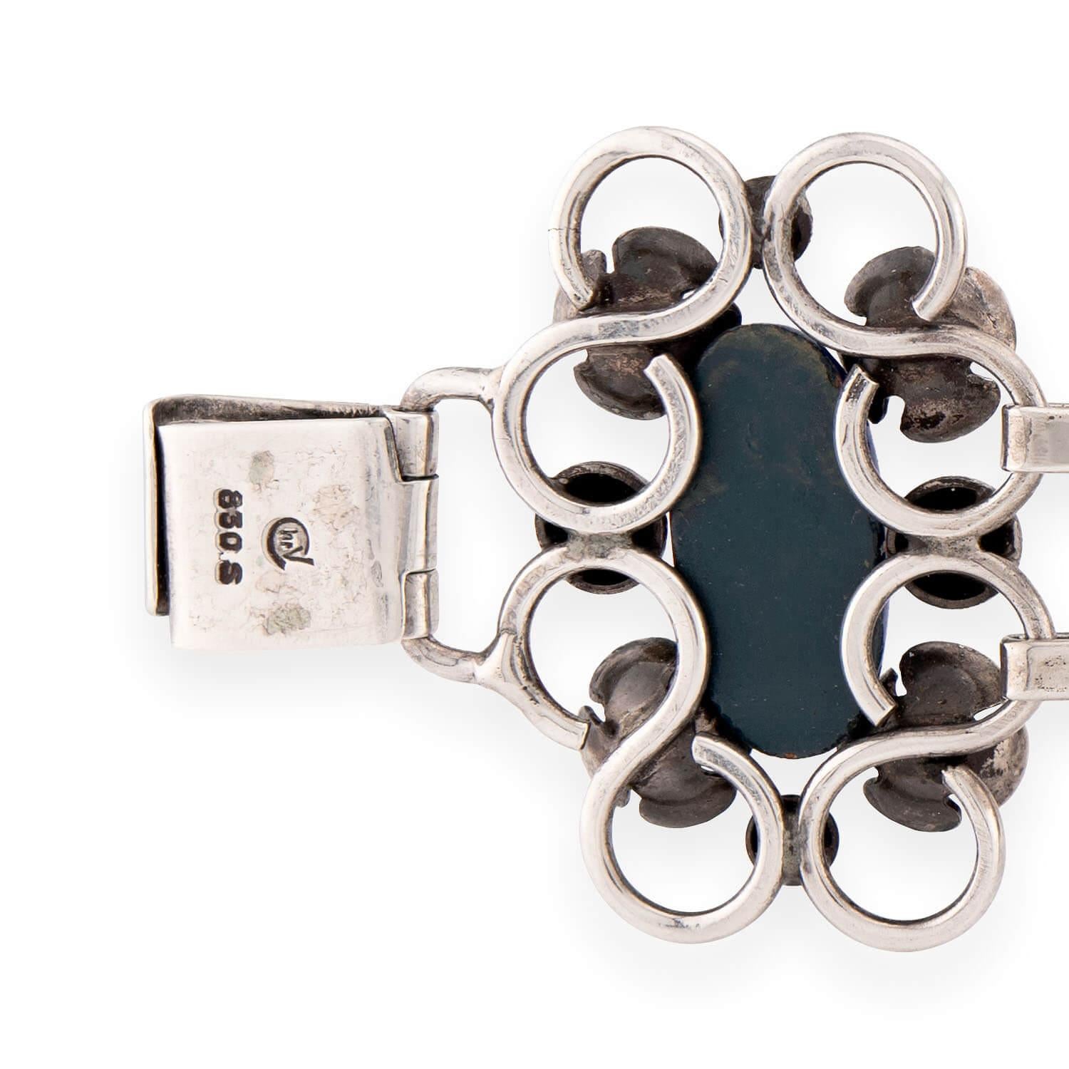 CHRV Art Deco 830 Silver Lapis Link Bracelet