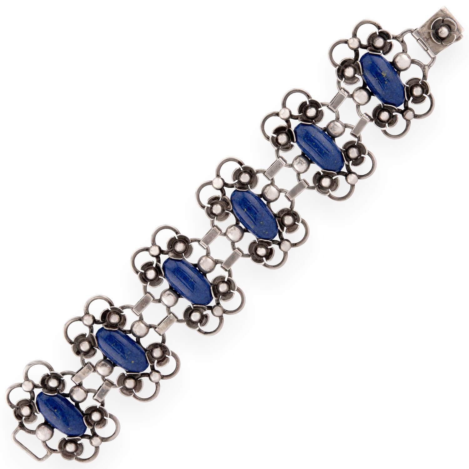 CHRV Art Deco 830 Silver Lapis Link Bracelet