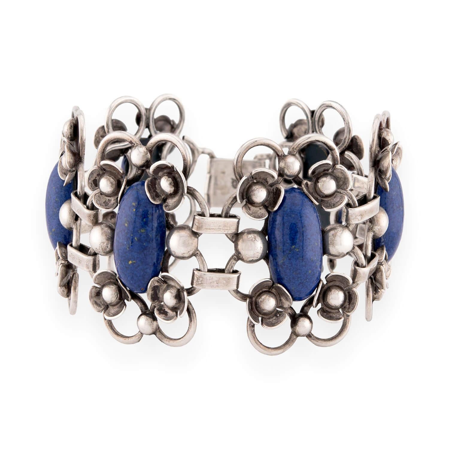 CHRV Art Deco 830 Silver Lapis Link Bracelet
