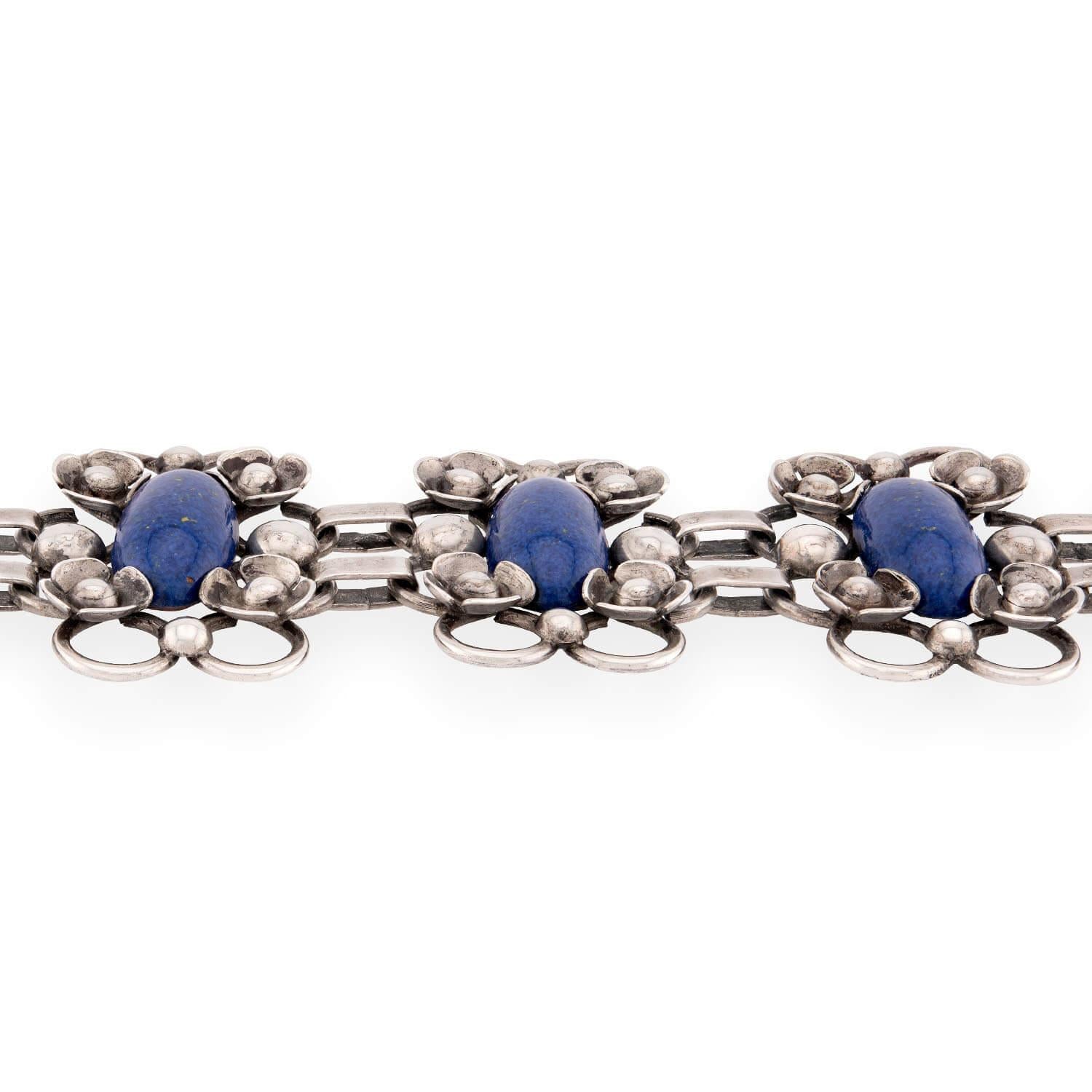 CHRV Art Deco 830 Silver Lapis Link Bracelet