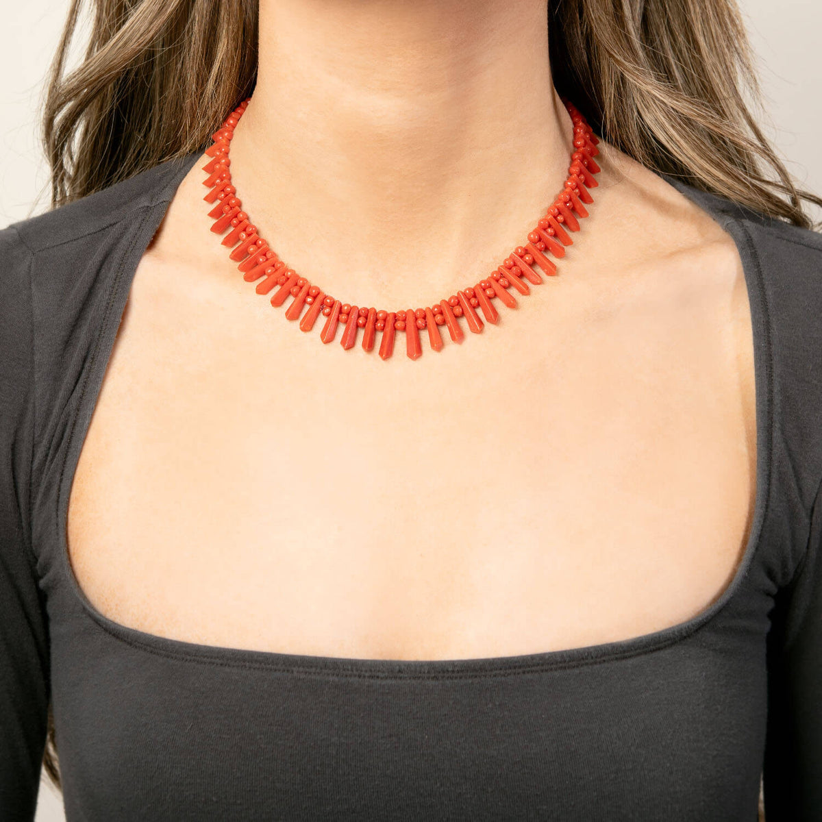 Art Deco Silver Gilt Coral Festoon Necklace