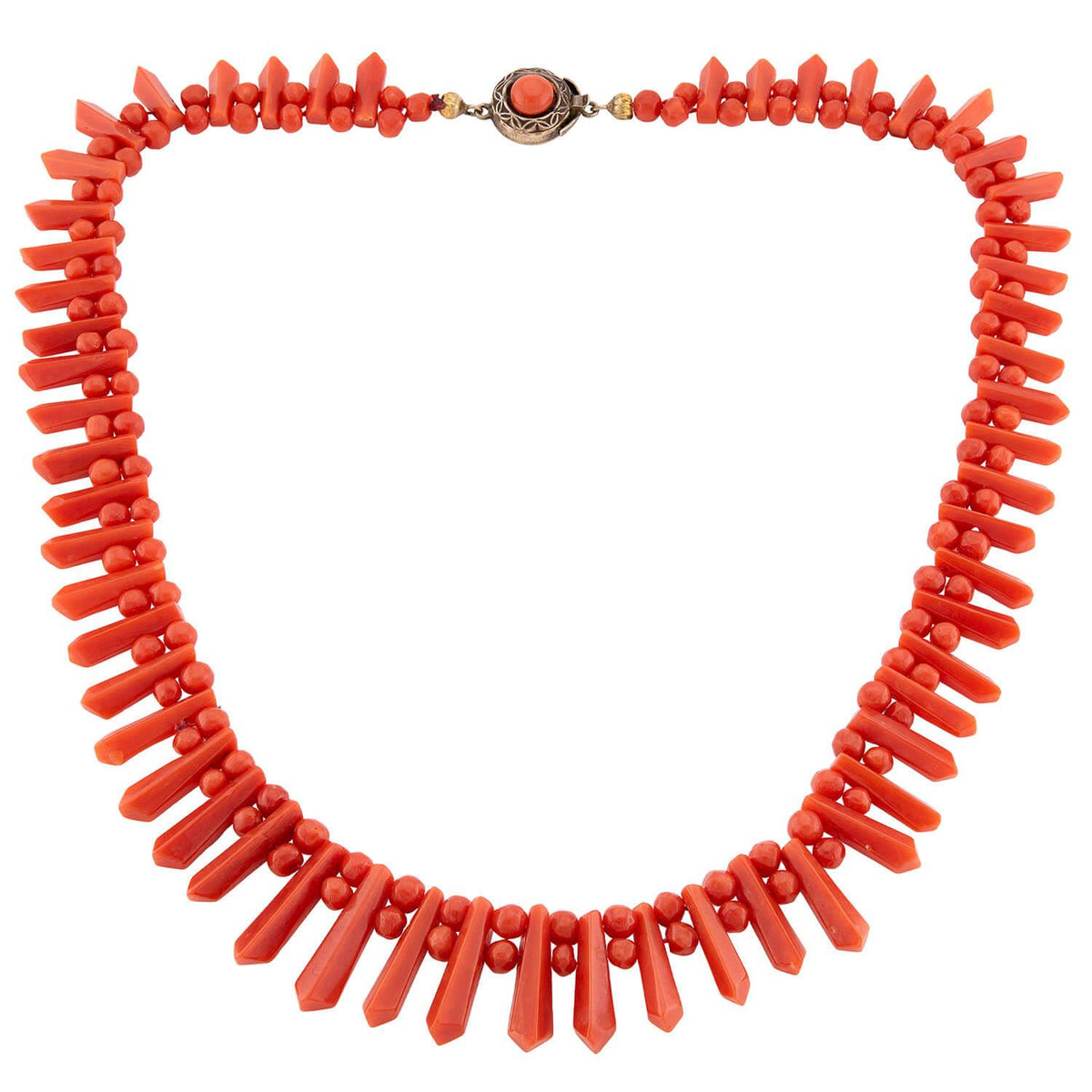 Art Deco Silver Gilt Coral Festoon Necklace