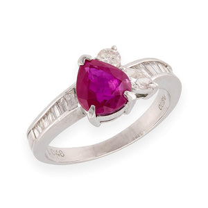 Estate Platinum GIA Ruby & Diamond Ring