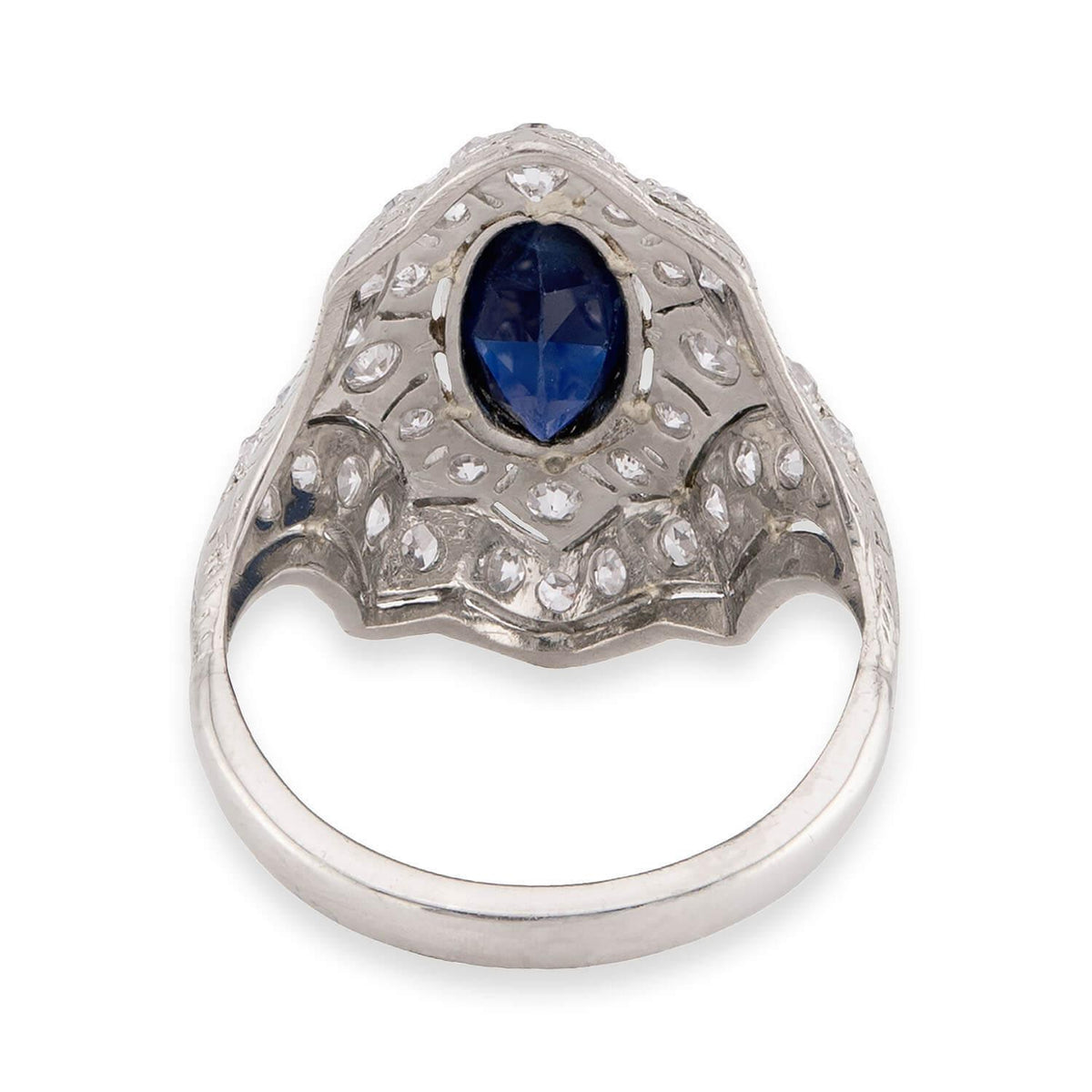 Art Deco Platinum Sapphire & Diamond Navette Ring