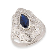 Art Deco Platinum Sapphire & Diamond Navette Ring