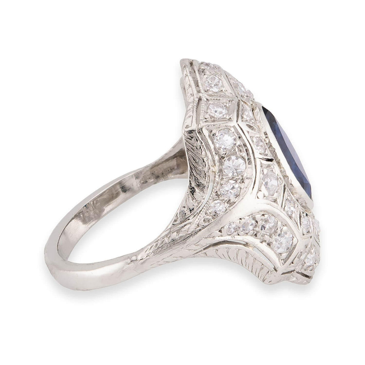 Art Deco Platinum Sapphire & Diamond Navette Ring