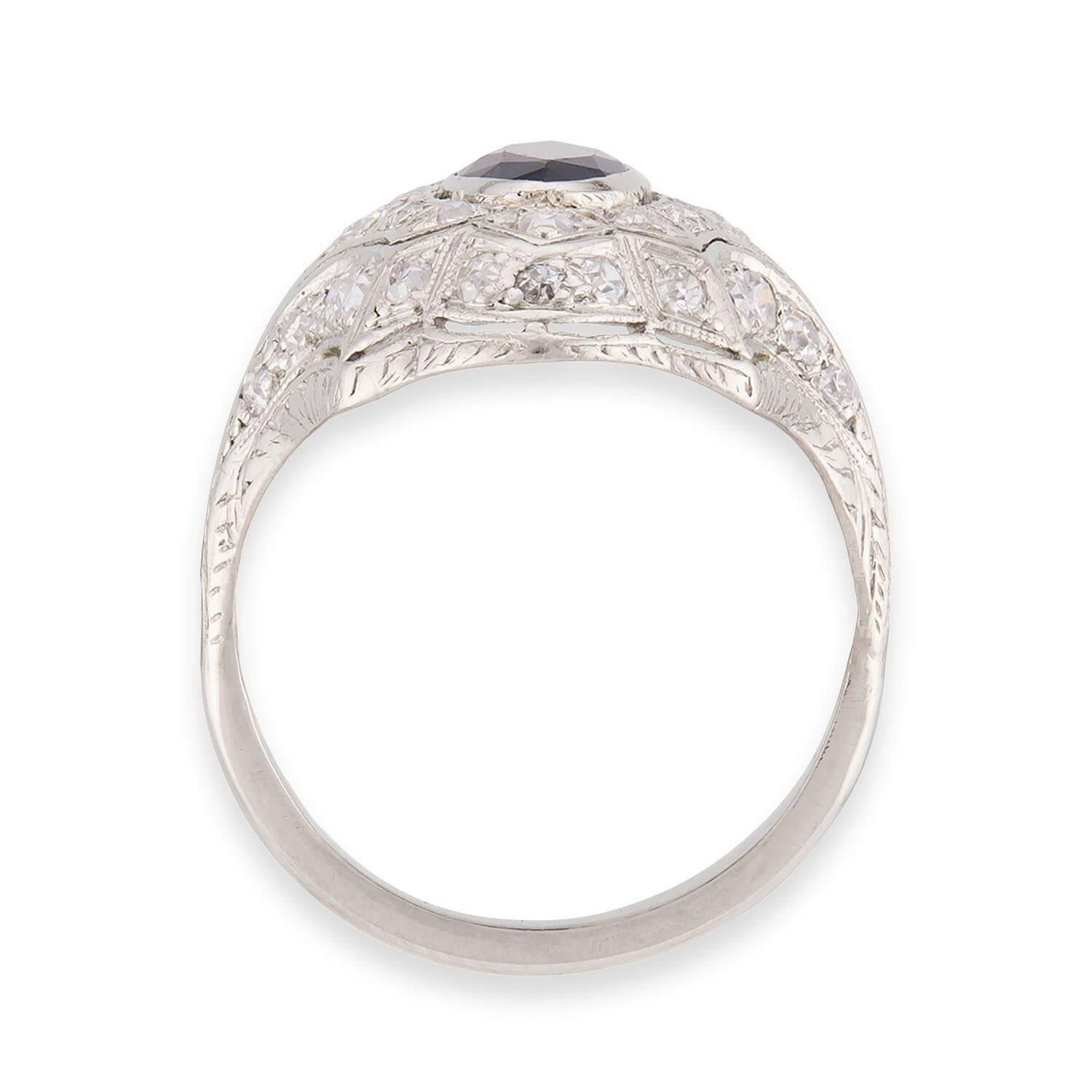 Art Deco Platinum Sapphire & Diamond Navette Ring