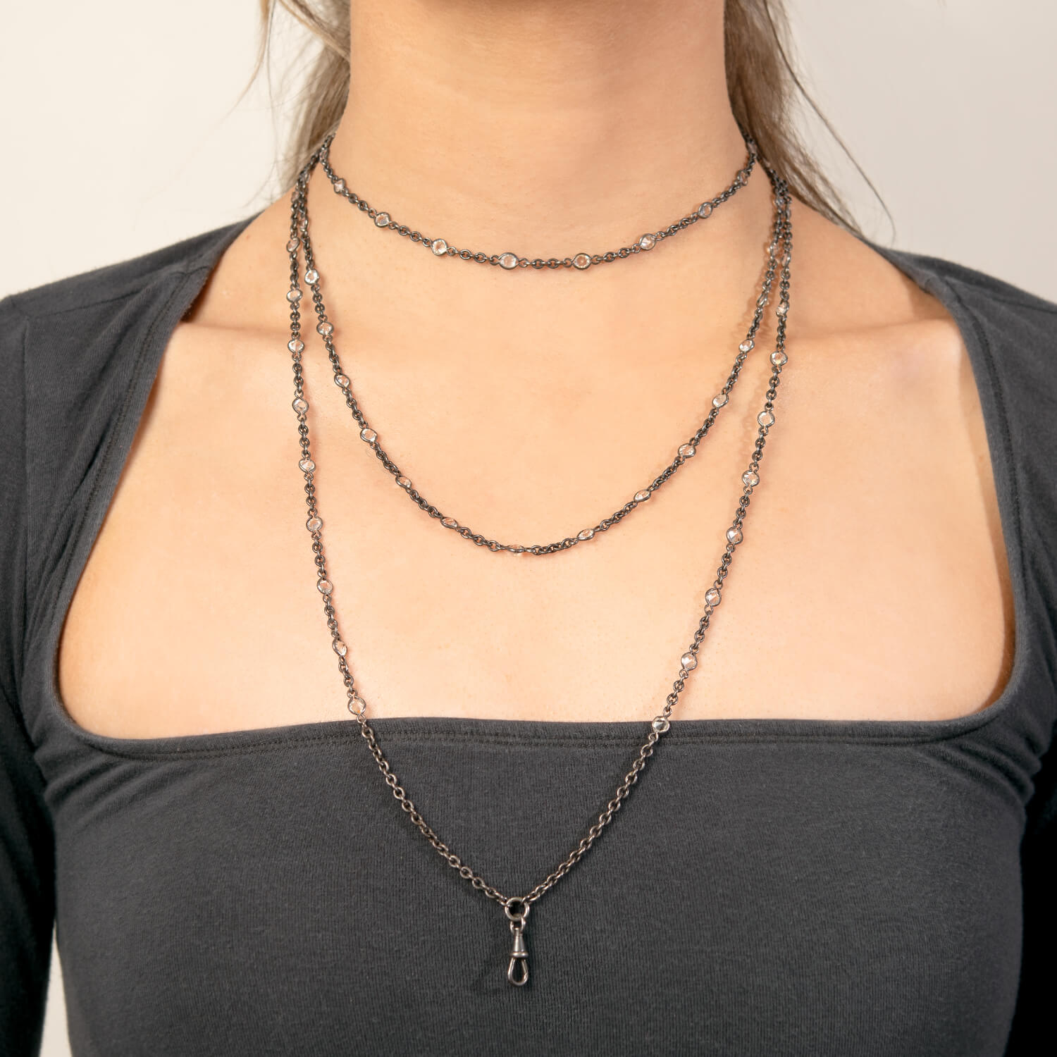 Victorian Gunmetal Paste "Diamonds-by-the-Yard" Necklace