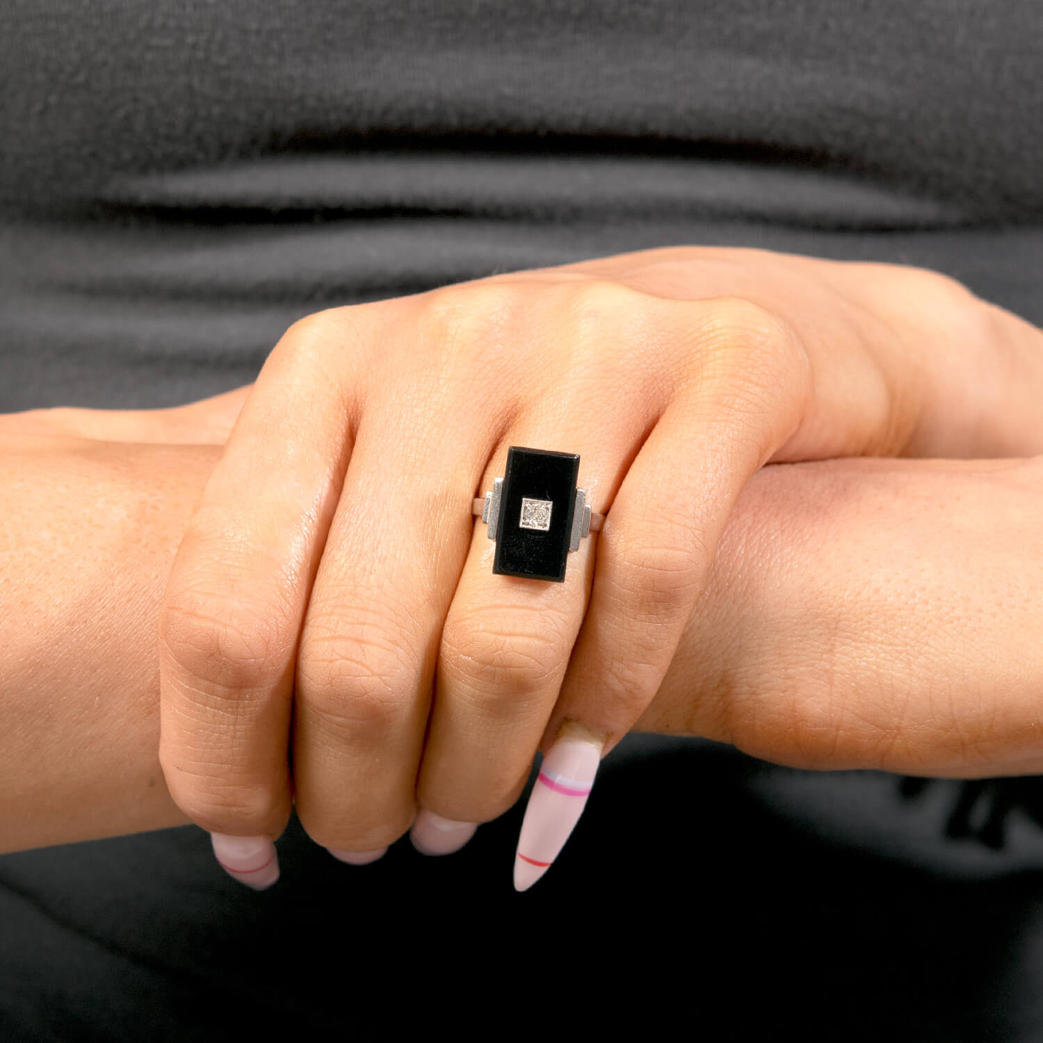Art Deco 14k Onyx & Diamond Ring