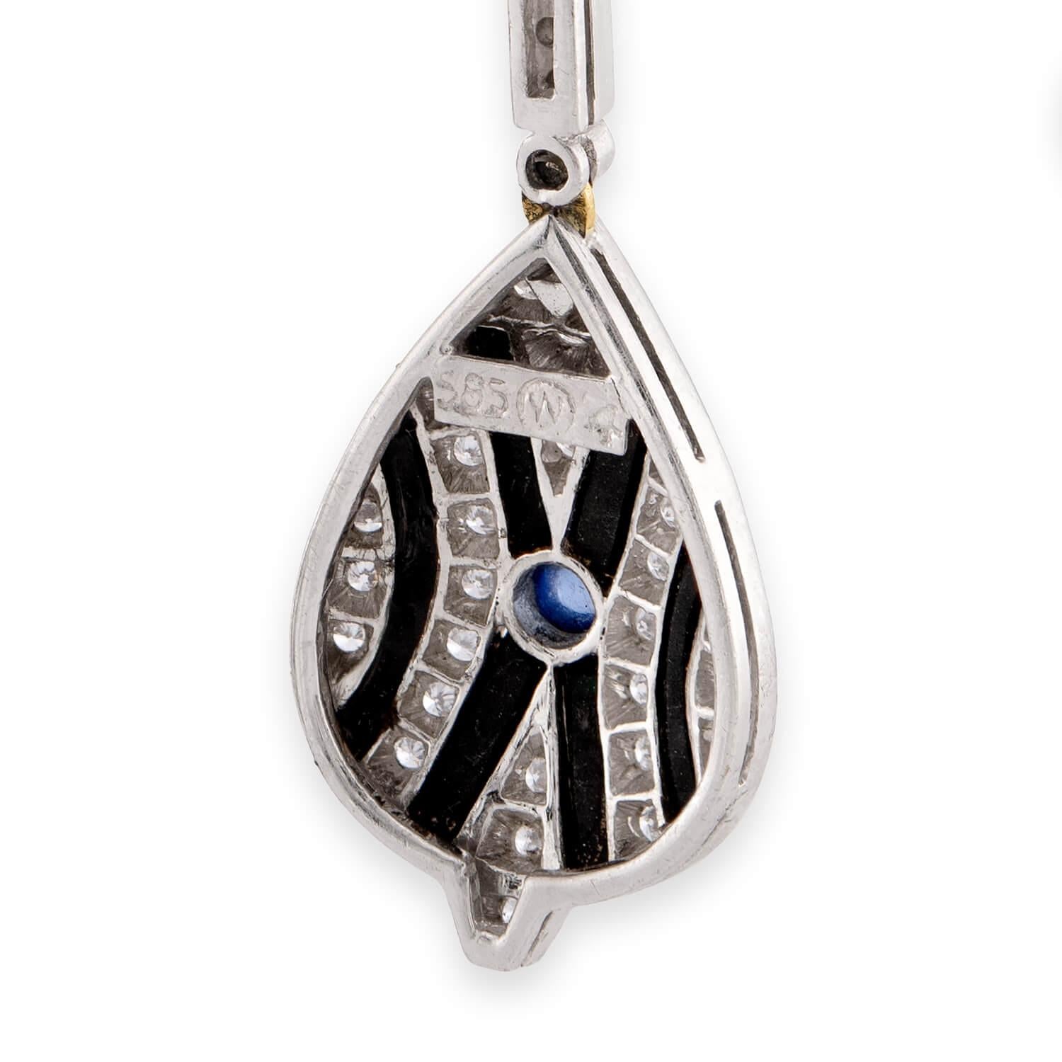 Estate 14k Sapphire, Diamond, & Onyx Drop Earrings
