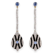 Estate 14k Sapphire, Diamond, & Onyx Drop Earrings