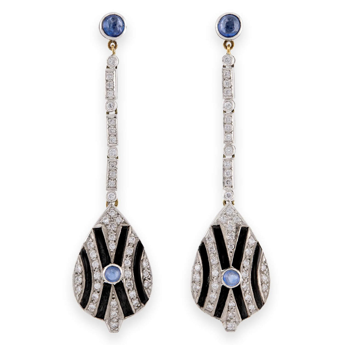 Estate 14k Sapphire, Diamond, & Onyx Drop Earrings