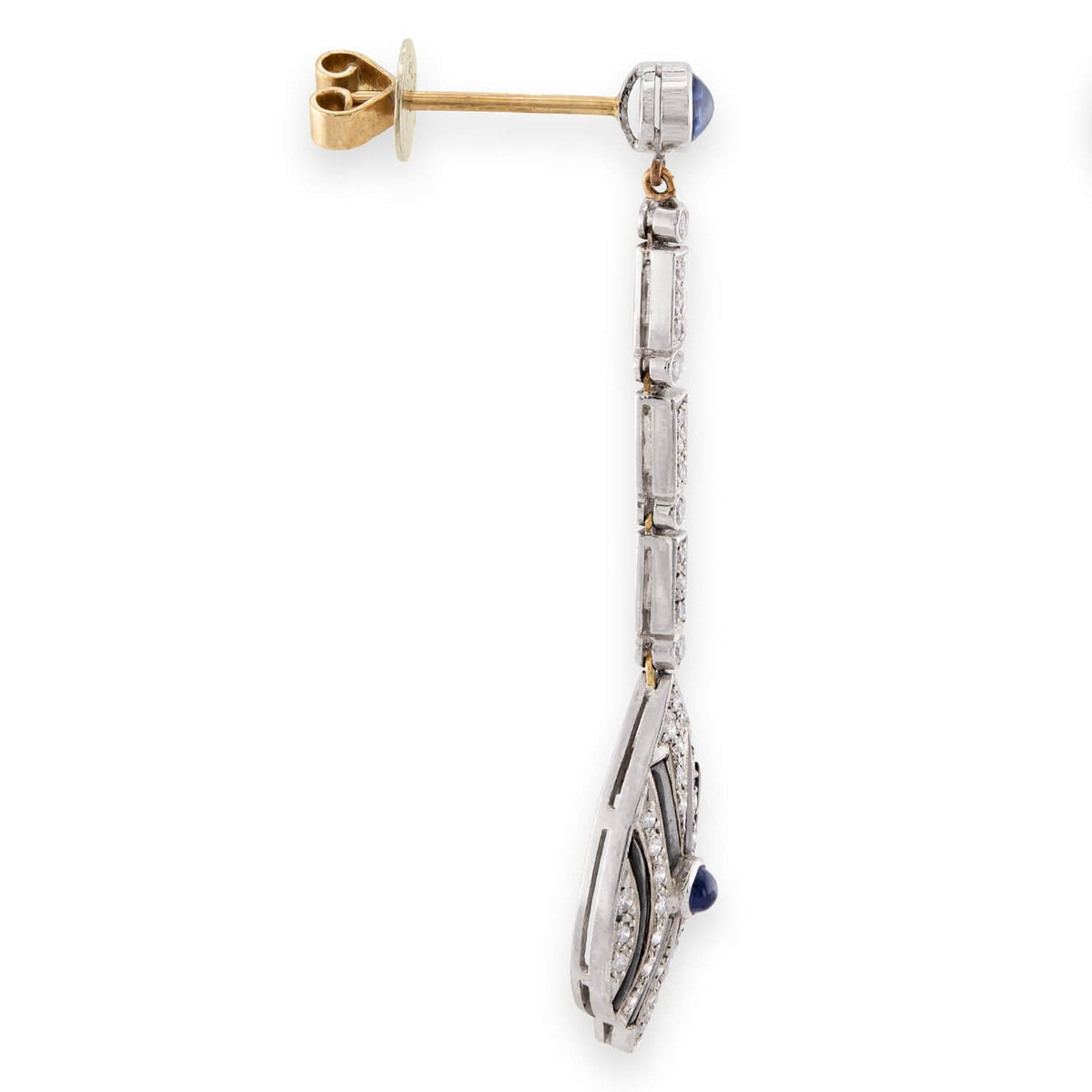 Estate 14k Sapphire, Diamond, & Onyx Drop Earrings