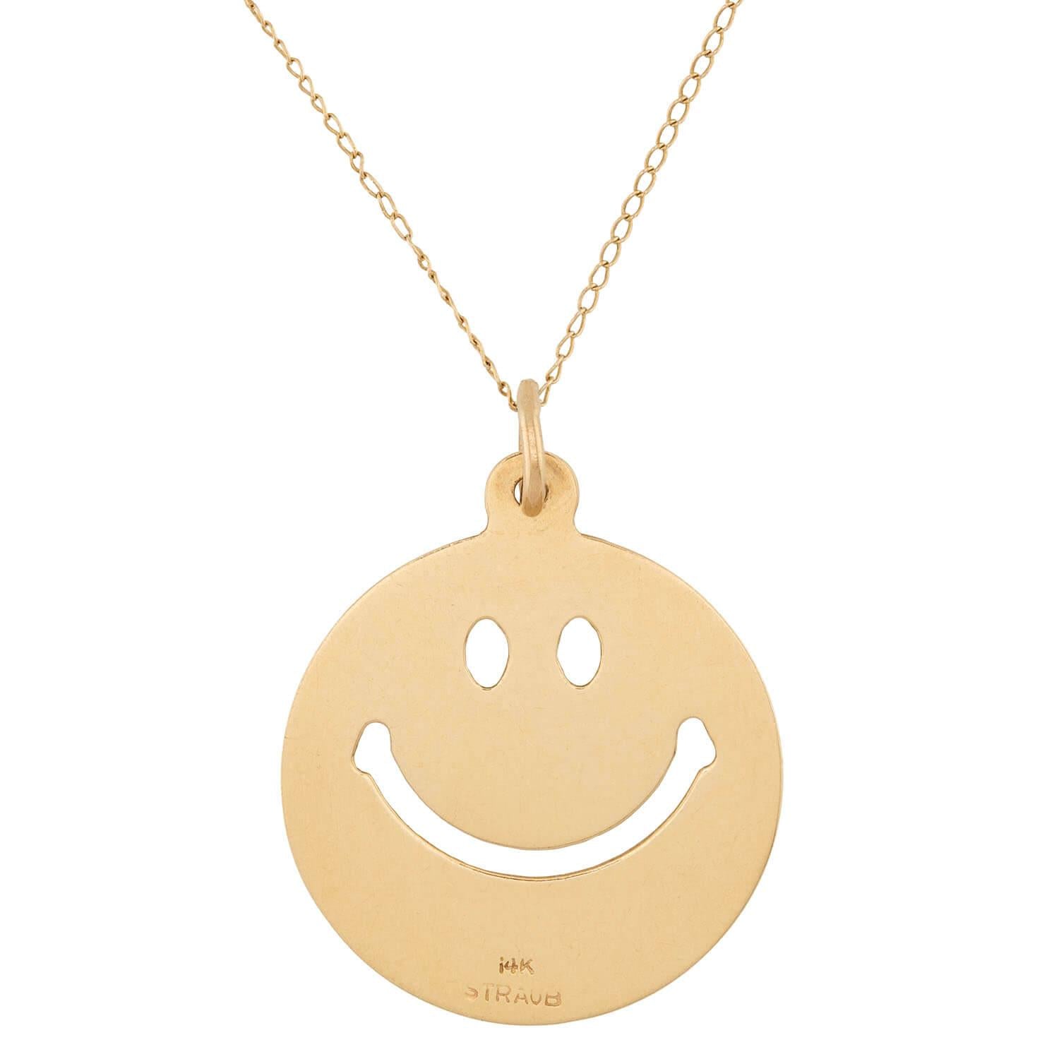 Estate 14k Smiling Face Pendant Necklace