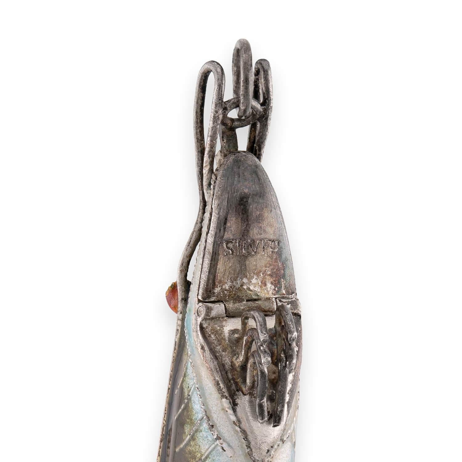 Art Deco Sterling Silver Enamel Crayfish Pendant