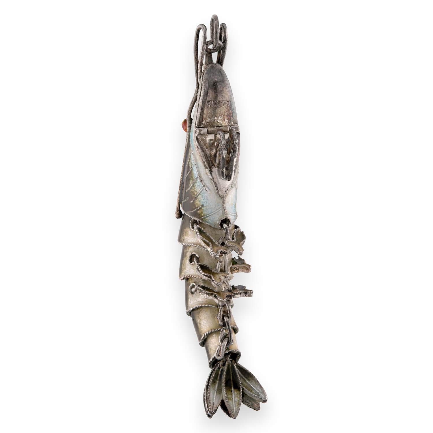 Art Deco Sterling Silver Enamel Crayfish Pendant