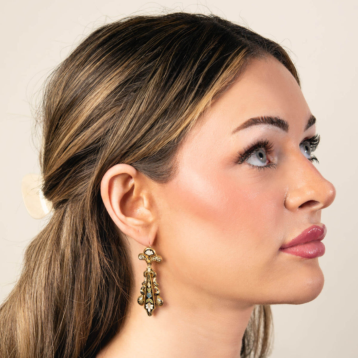 Victorian Gold-Fill Swiss Enamel Dangle Earrings