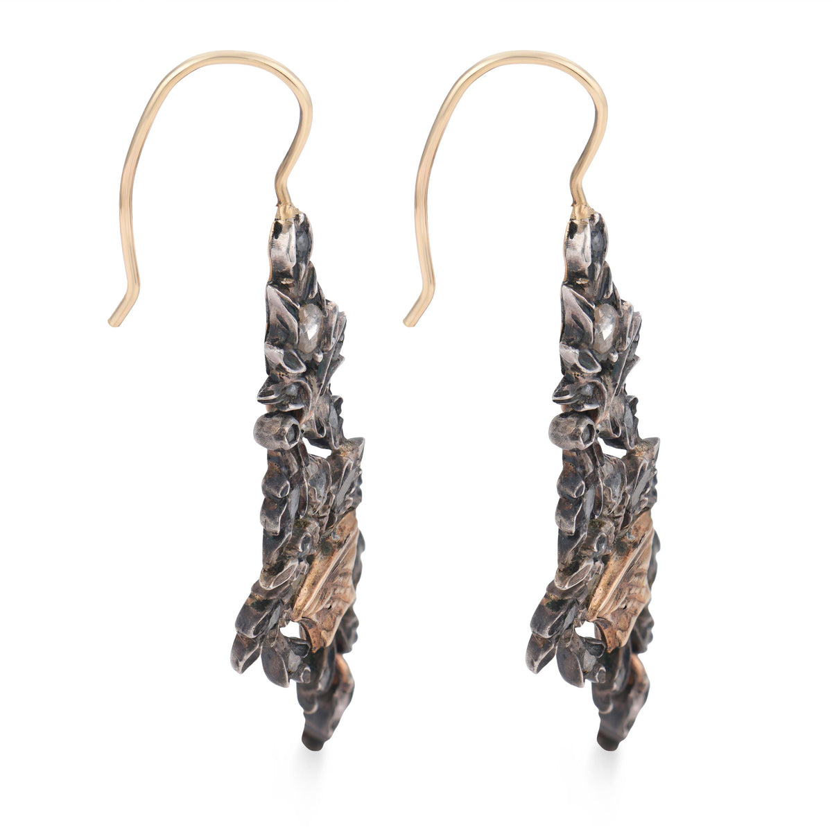 Georgian 14k/Sterling Silver Diamond Giardinetti-Motif Earrings