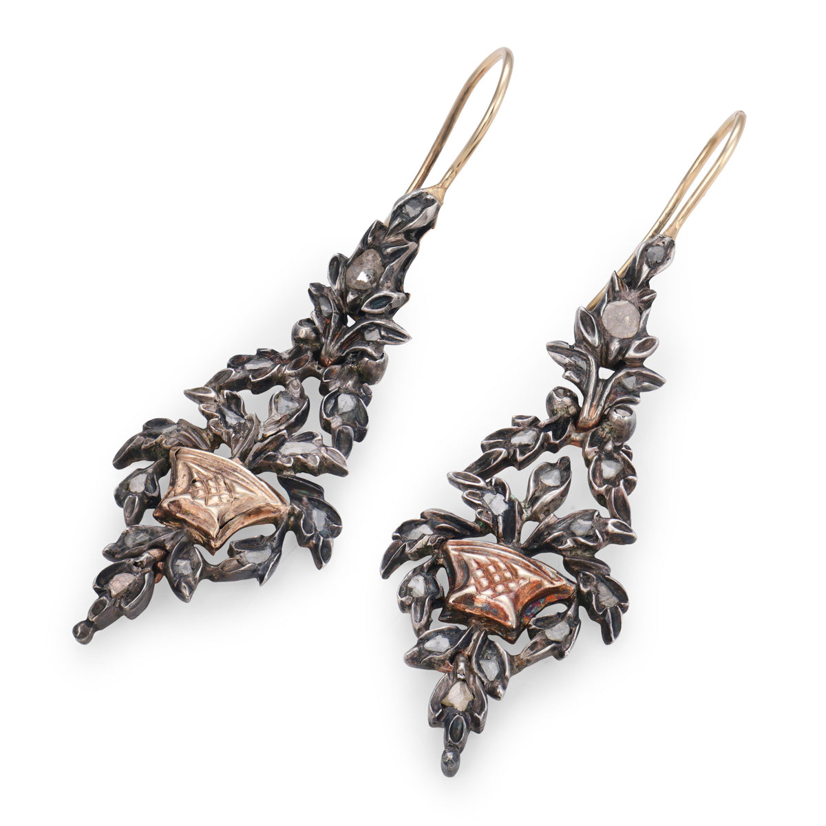 Georgian 14k/Sterling Silver Diamond Giardinetti-Motif Earrings