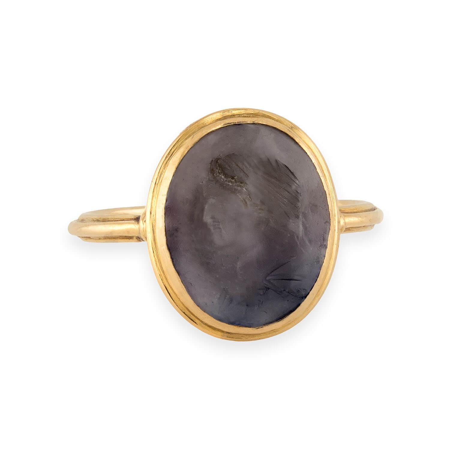 Georgian 18k Rock Quartz Crystal Intaglio Signet Ring