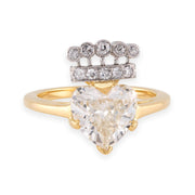 Retro 18k/Platinum Diamond Crown & Heart-Motif Ring