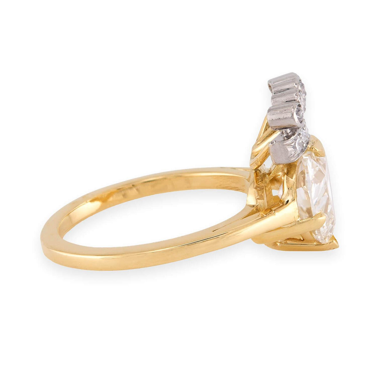 Retro 18k/Platinum Diamond Crown & Heart-Motif Ring