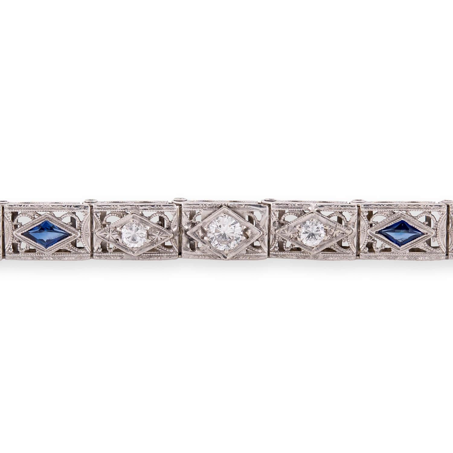 Art Deco 14k Diamond & Sapphire Line Bracelet